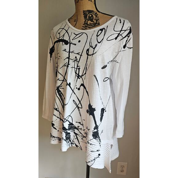 Jess & James Scrolls Asymmetrical Black Scribble Tunic Shirt , Womens Sz L - Picture 4 of 13